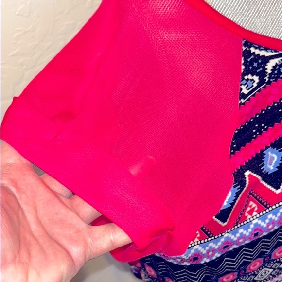 Bongo Trendy Pink & Black Boho Look Women's elastic bottom Top. Sheer arms Sz XL - Picture 6 of 14